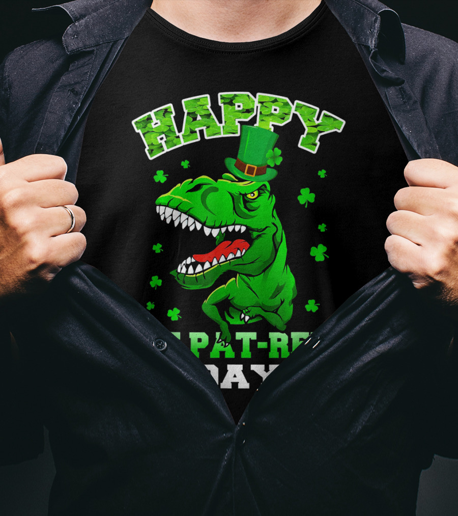 Happy St. Pat-Rex Day Dinosaur With Shamrocks T-Shirt