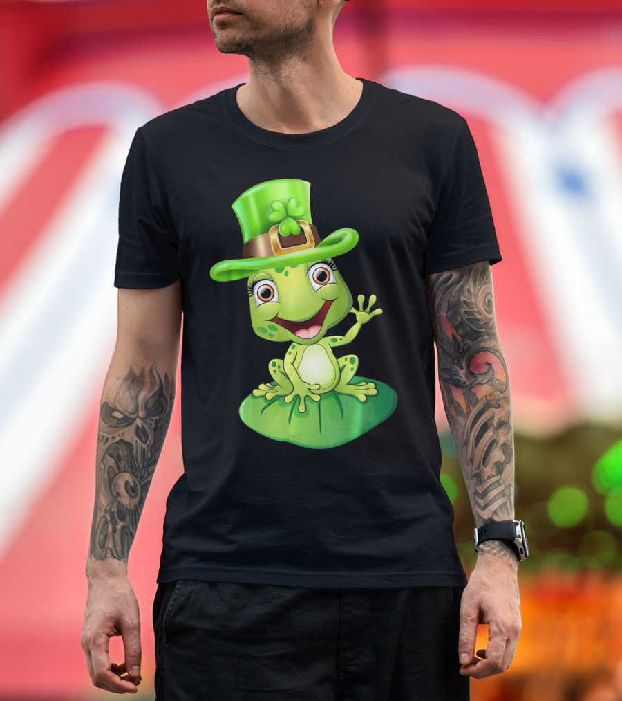 St. Patrick's Day Cute Frog in Green Hat T-Shirt