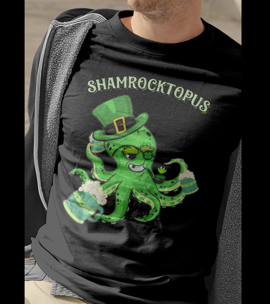 Shamrocktopus Octopus Leprechaun St. Pat Green Hat Beer Mugs T-Shirt
