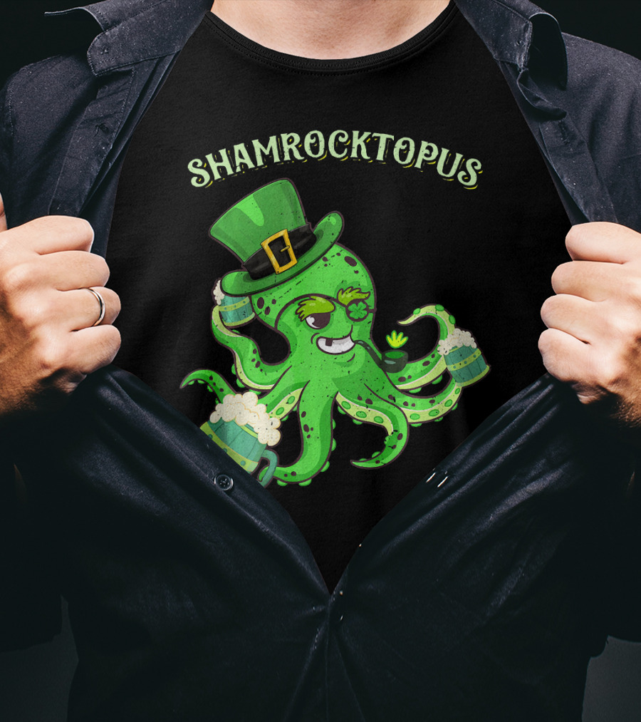 Shamrocktopus Octopus Leprechaun St. Pat Green Hat Beer Mugs T-Shirt