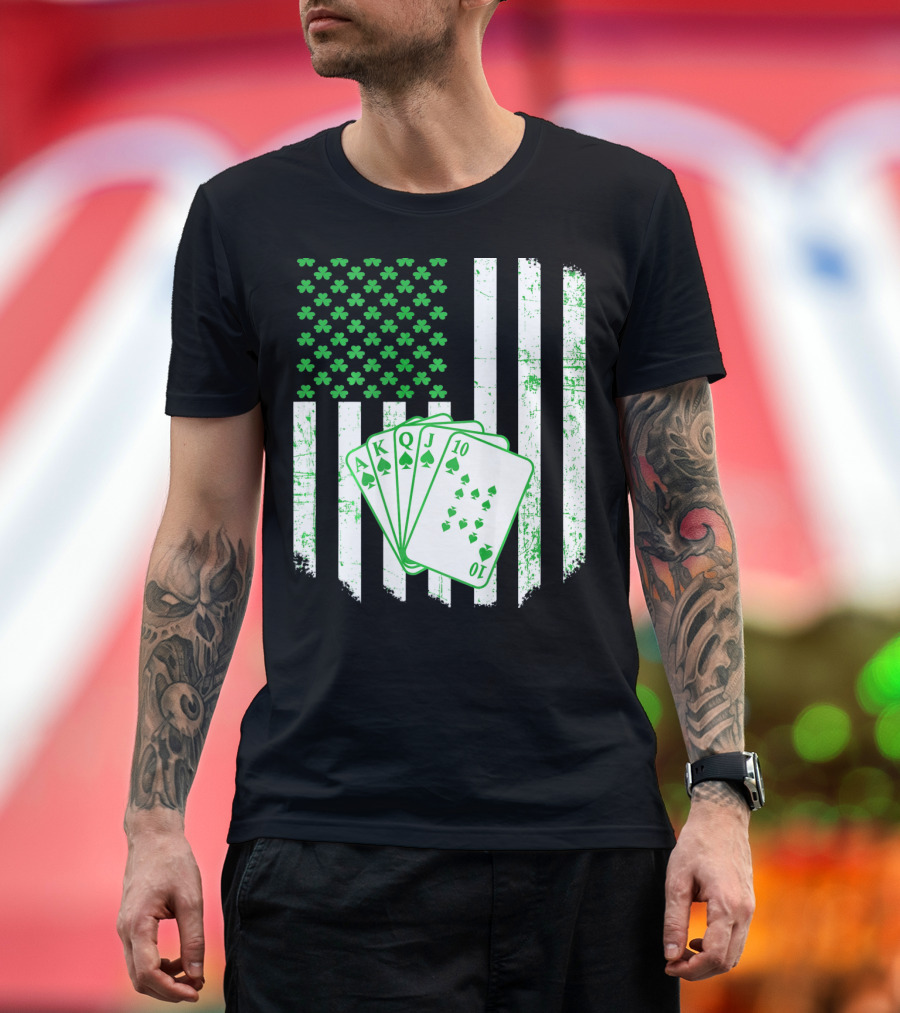 Irish Poker Flag with Shamrock and Playing Cards T-Shirt