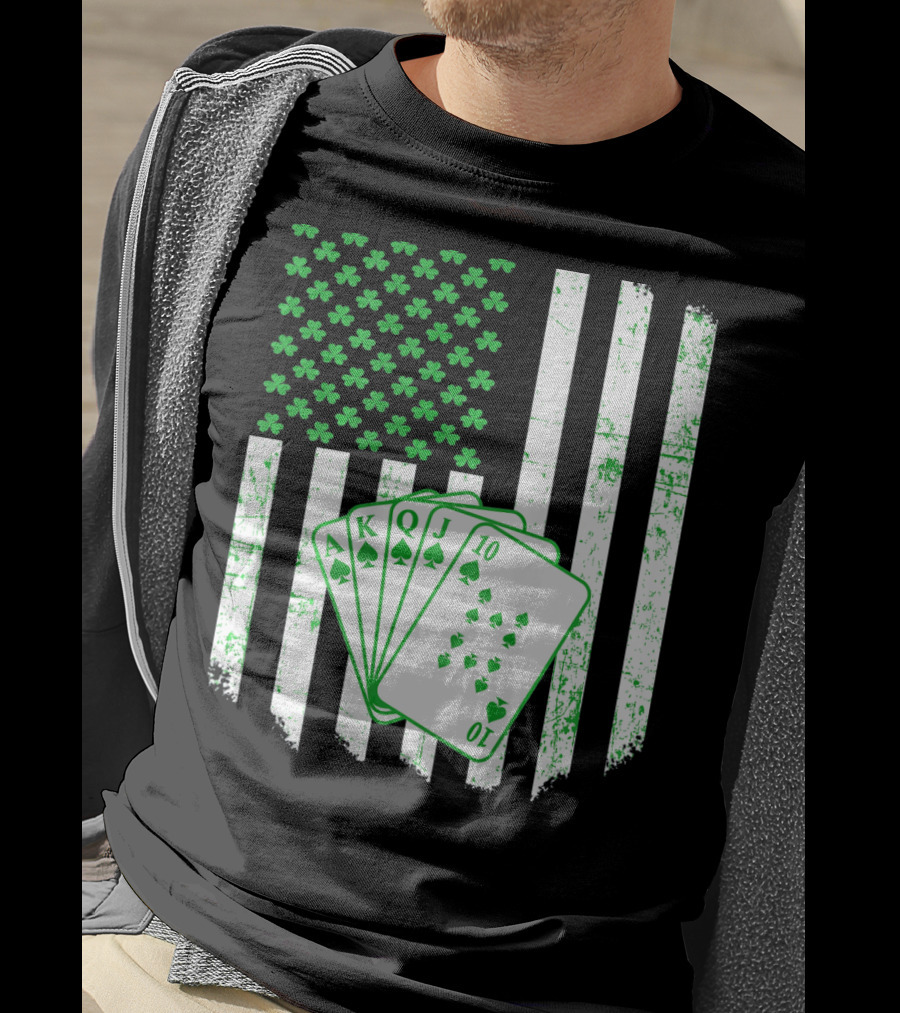 Irish Poker Flag With Shamrock And Playing Cards T-Shirt