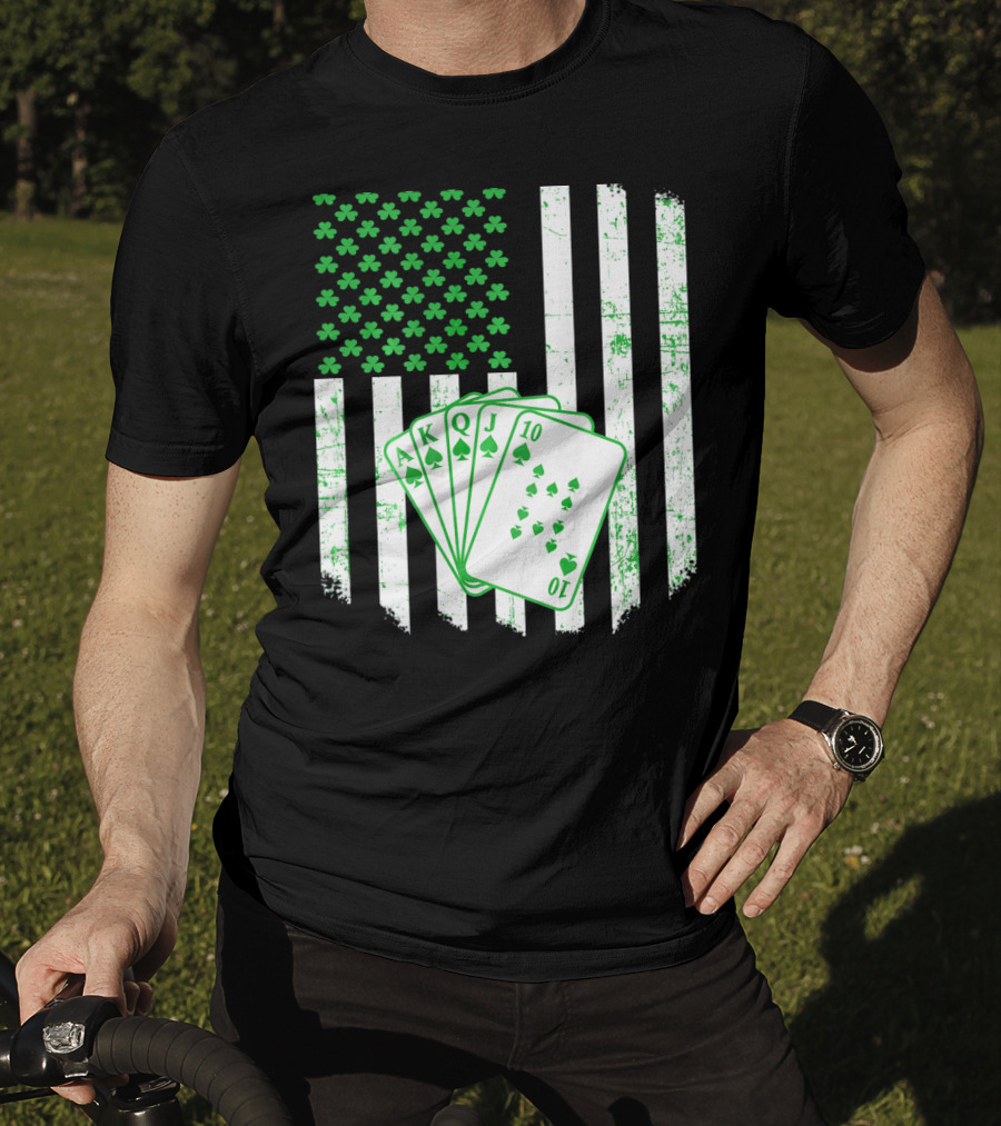Irish Poker Flag With Shamrock And Playing Cards T-Shirt