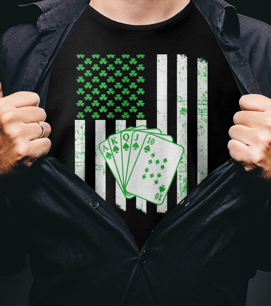 Irish Poker Flag With Shamrock And Playing Cards T-Shirt
