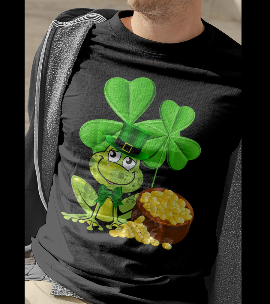 Leprechaun Frog St. Patrick's Day Shamrock Gold Coins T-Shirt