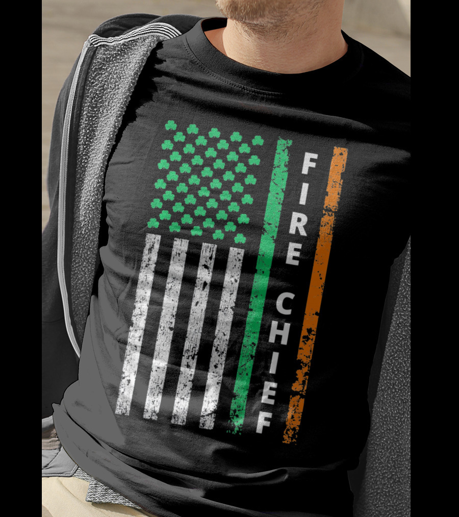 Fire Chief Irish Shamrock American Flag T-Shirt