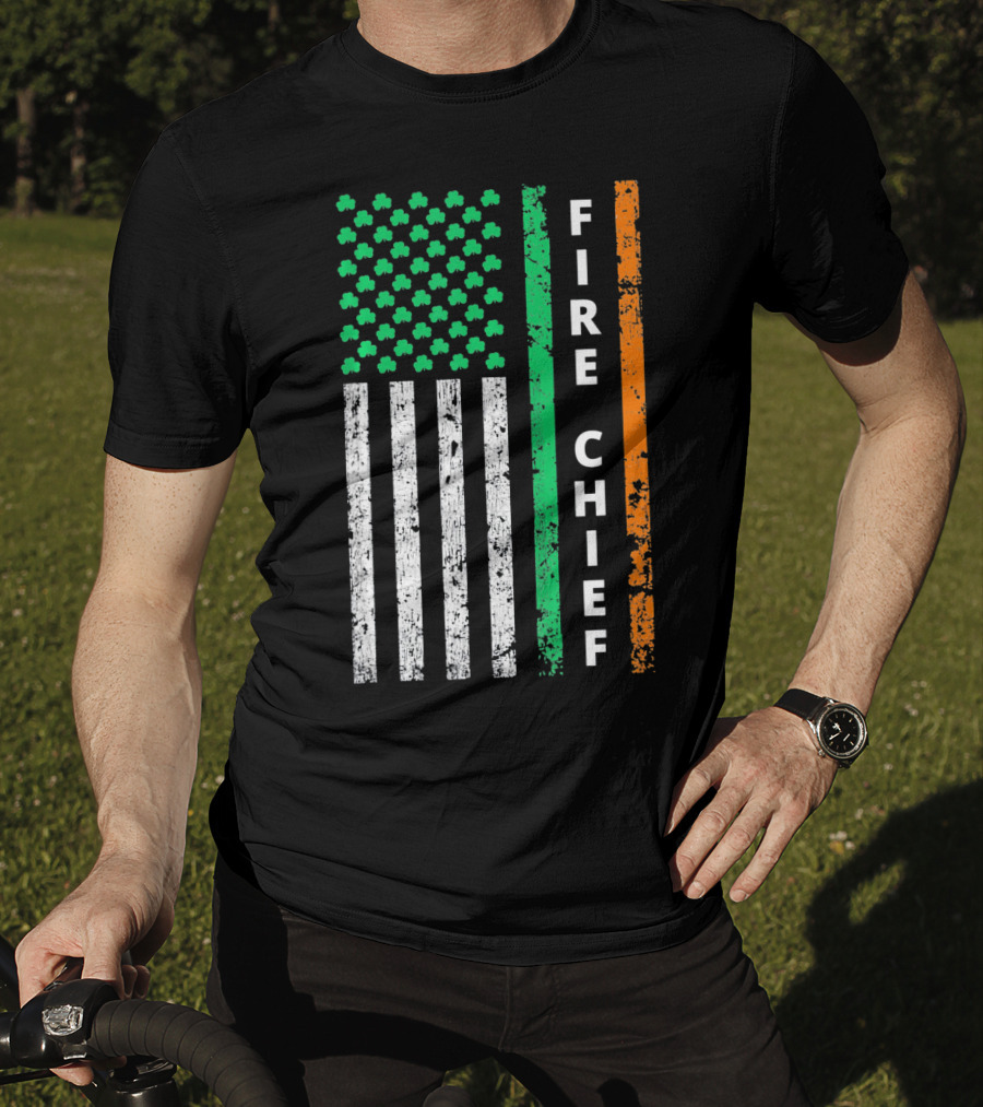 Fire Chief Irish Shamrock American Flag T-Shirt