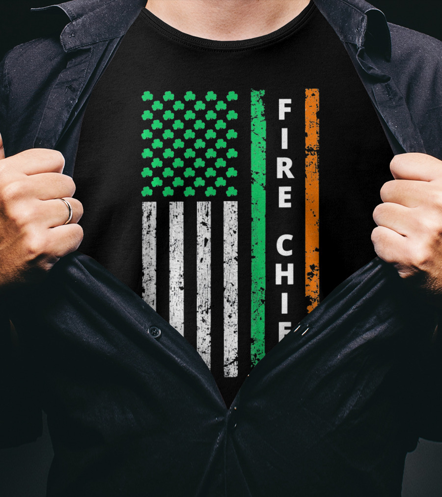 Fire Chief Irish Shamrock American Flag T-Shirt