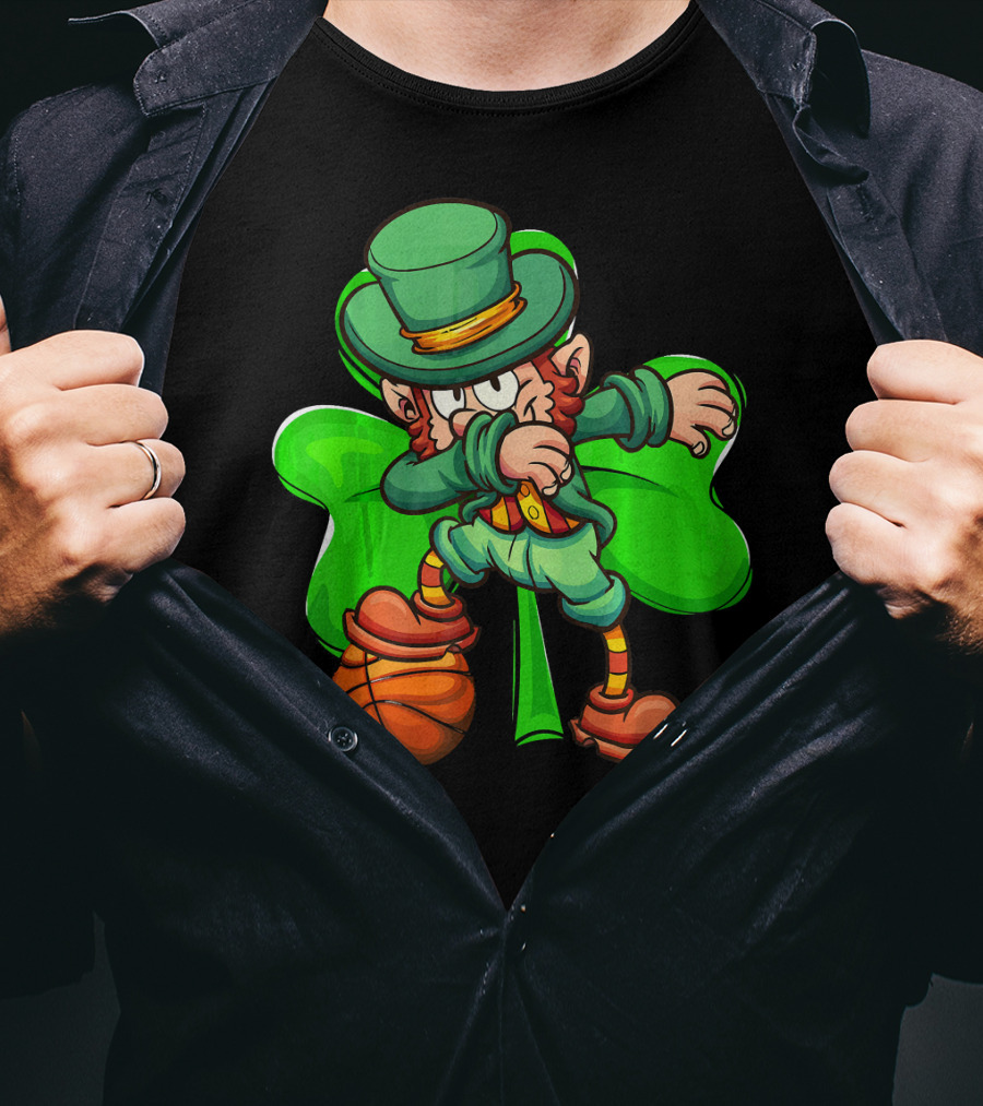 Dabbing Leprechaun With Basketball And Shamrock T-Shirt