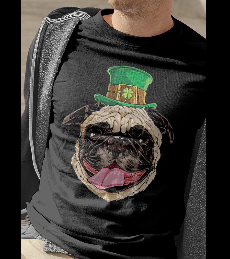 Irish Pug Leprechaun St Patricks Day Shamrock Hat T-Shirt