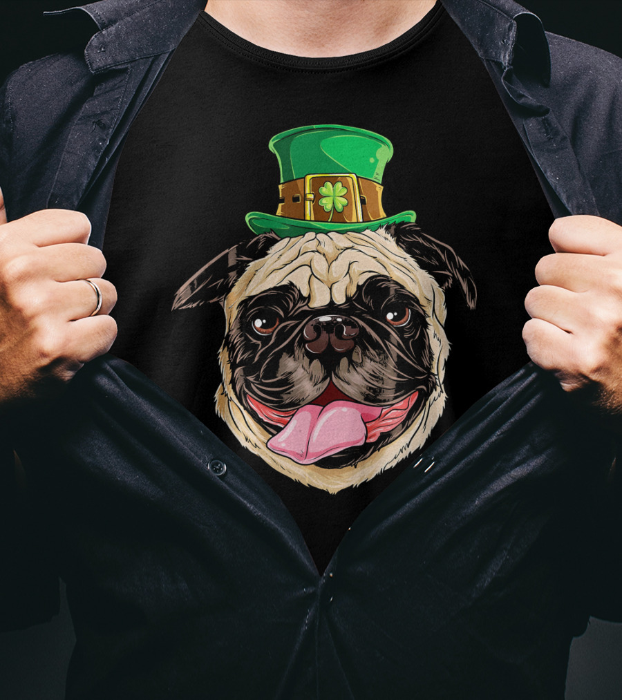 Irish Pug Leprechaun St Patricks Day Shamrock Hat T-Shirt