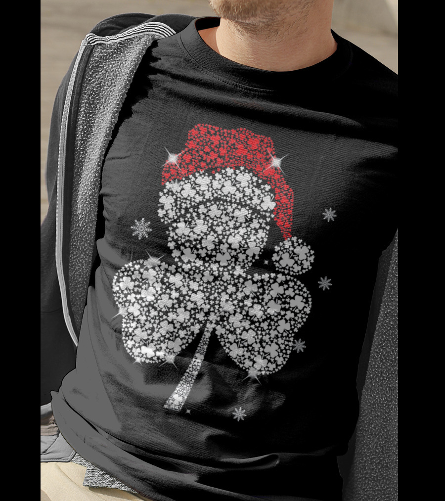 Shamrock With Santa Hat And Snowflakes T-Shirt