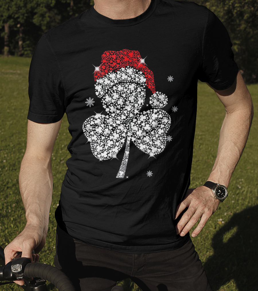 Shamrock With Santa Hat And Snowflakes T-Shirt
