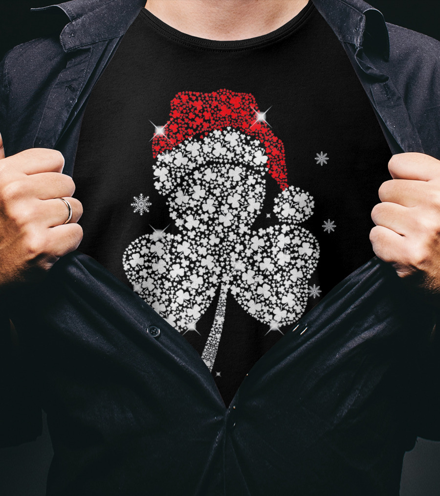 Shamrock With Santa Hat And Snowflakes T-Shirt