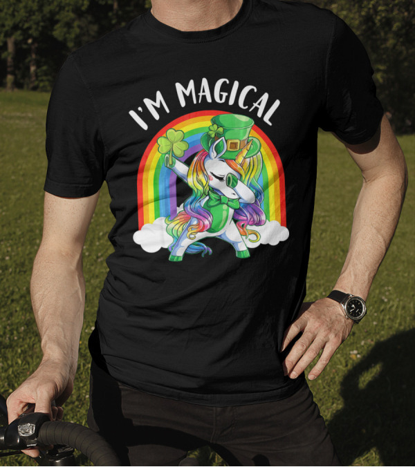 I'm Magical Unicorn Leprechaun Dabbing With Shamrock And Rainbow T-Shirt