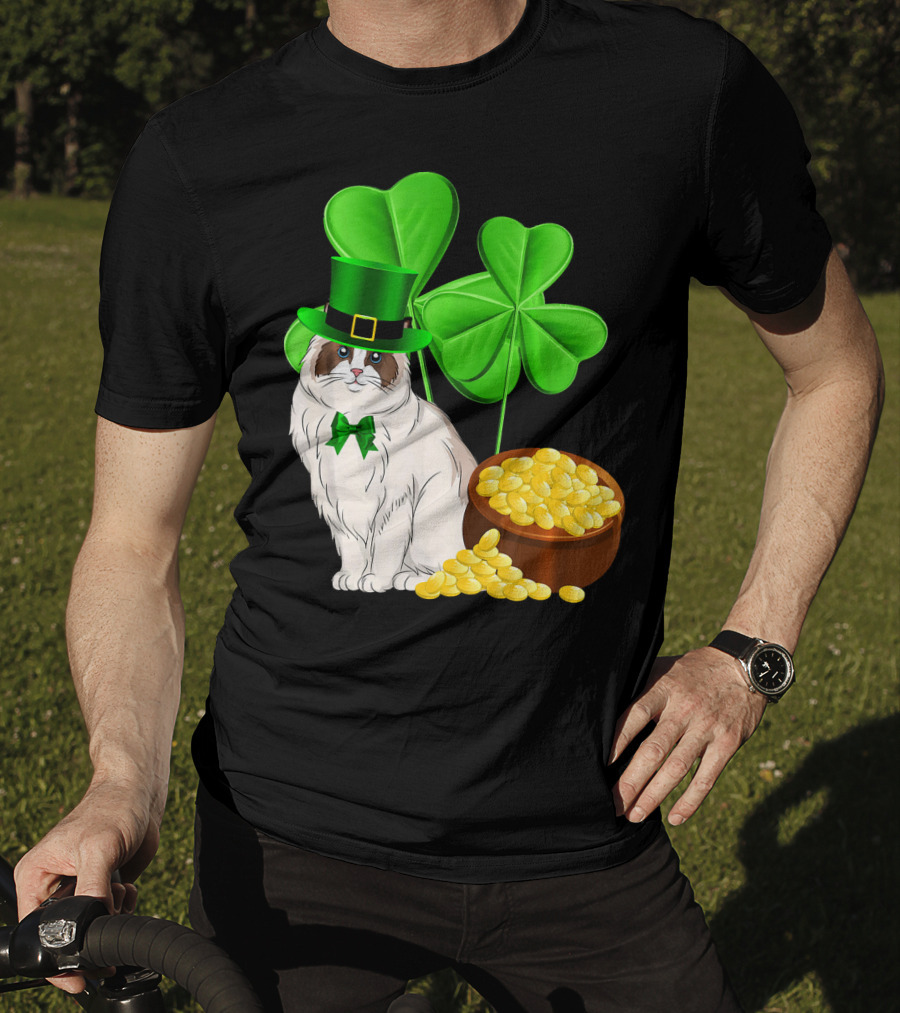 Himalayan Cat St Patricks Day Leprechaun Shamrocks And Gold Coins T-Shirt