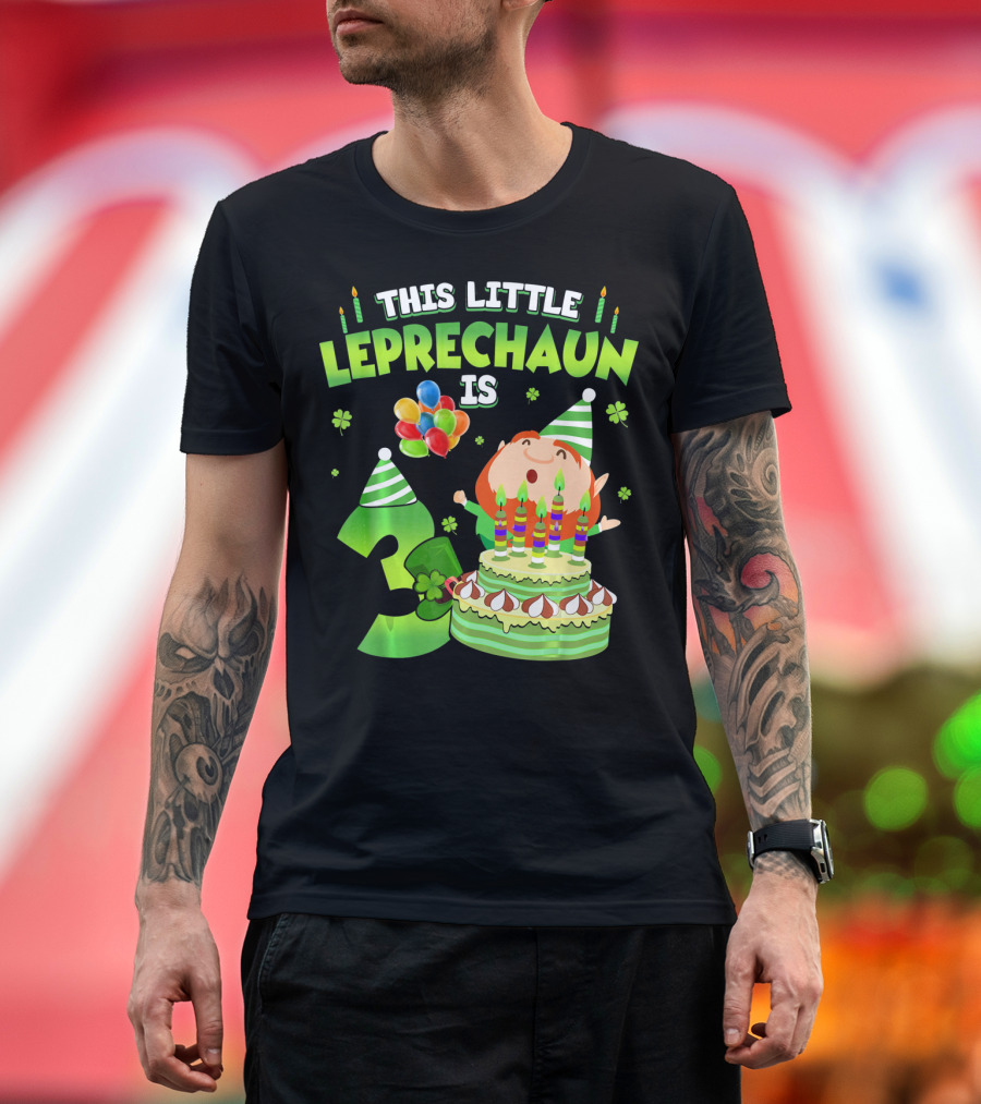 This Little Leprechaun Is 3 Birthday Celebration with Cake and Balloons T-Shirt