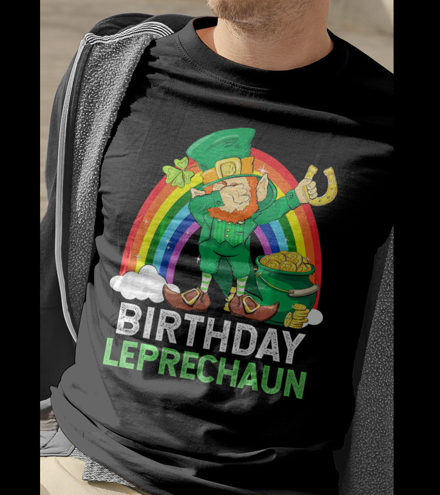 Birthday Leprechaun Dabbing Rainbow Pot Of Gold T-Shirt