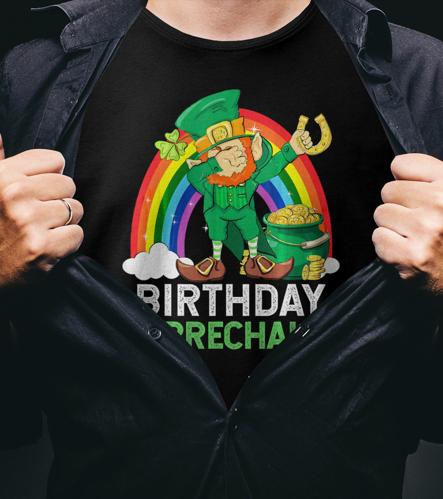 Birthday Leprechaun Dabbing Rainbow Pot Of Gold T-Shirt
