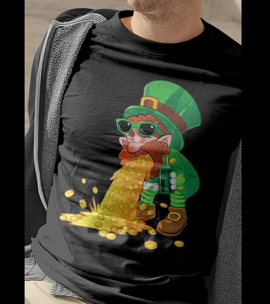 Puking Leprechaun St Patrick's Day Humor With Gold Coins T-Shirt