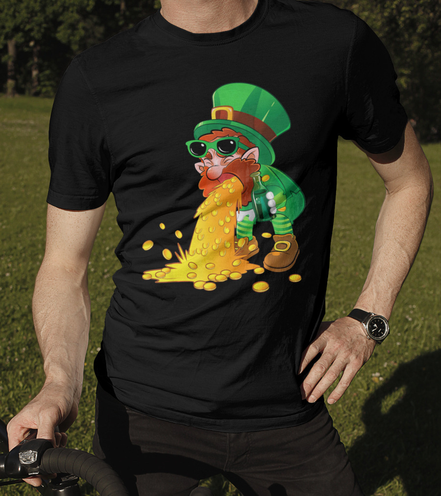Puking Leprechaun St Patrick's Day Humor With Gold Coins T-Shirt