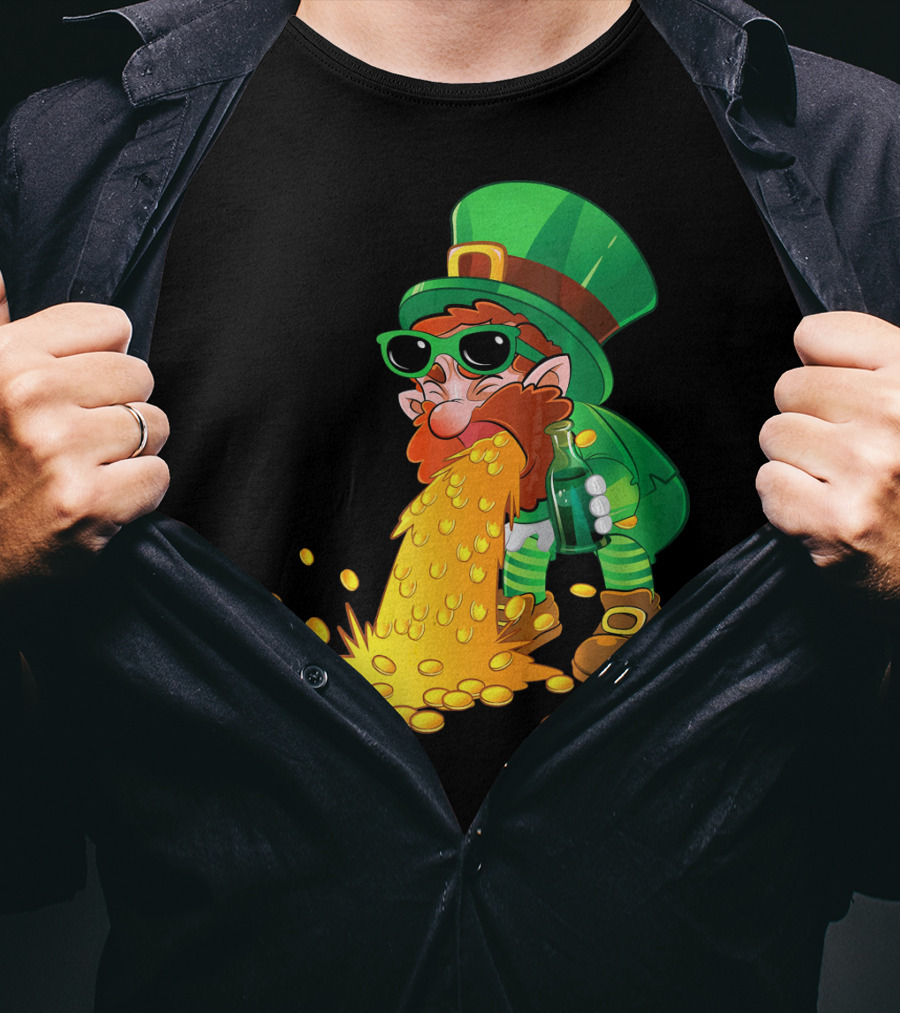 Puking Leprechaun St Patrick's Day Humor With Gold Coins T-Shirt