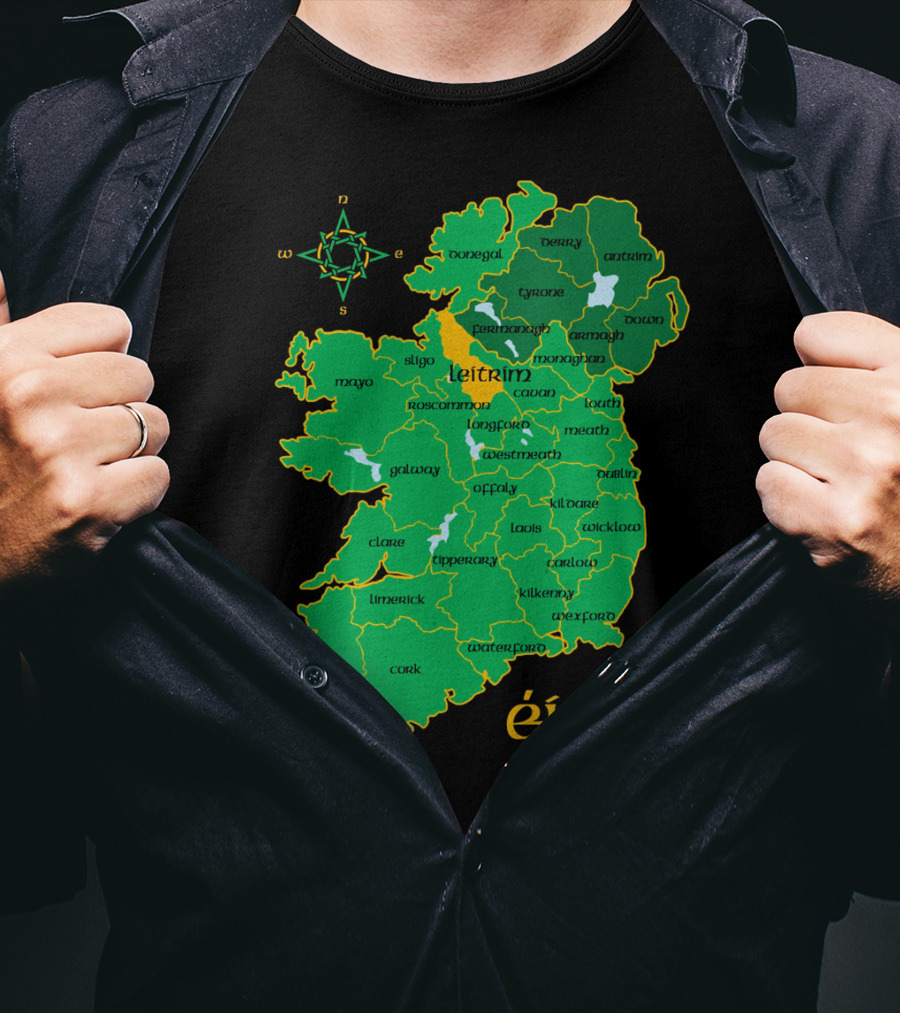 Leitrim Ireland County Map Éire Compass T-Shirt