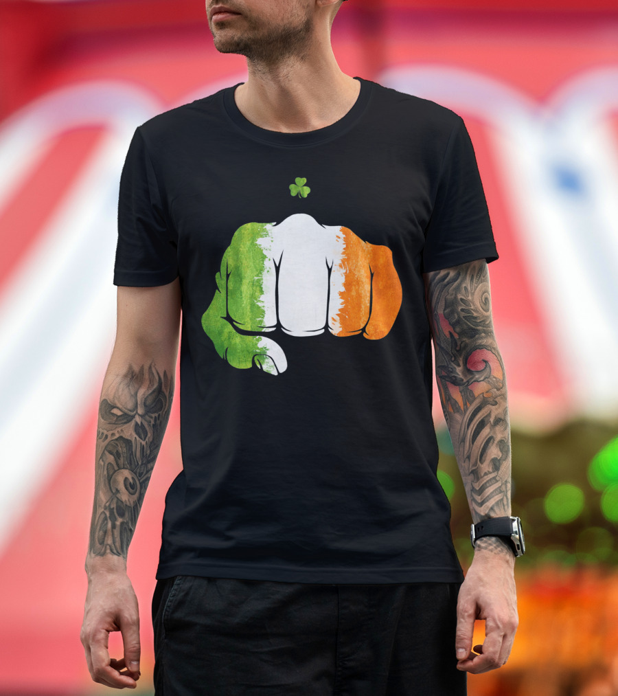 Irish Fighting Fist with Tricolor and Shamrock Mixed Martial Arts T-Shirt