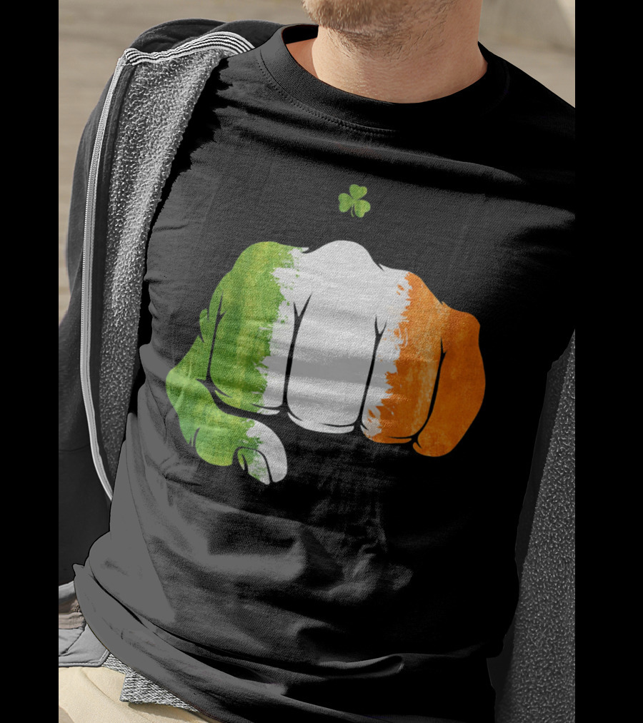 Irish Fighting Fist With Tricolor And Shamrock Mixed Martial Arts T-Shirt