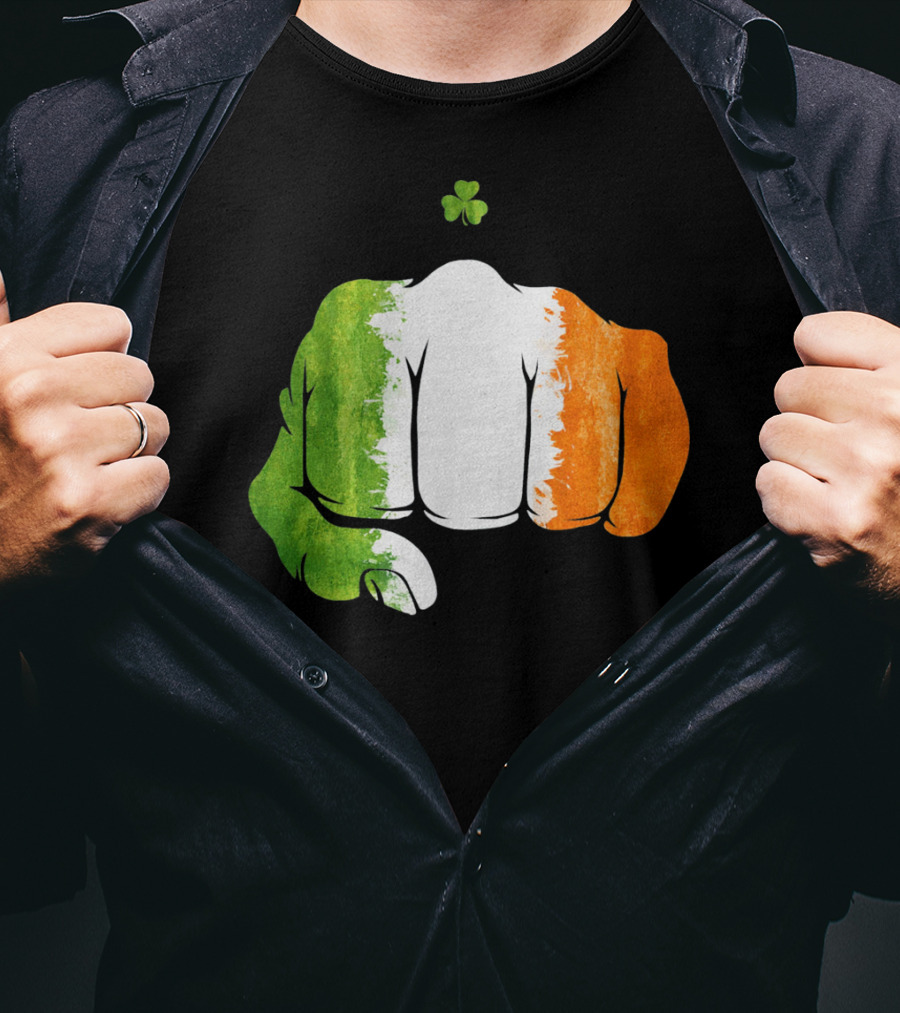 Irish Fighting Fist With Tricolor And Shamrock Mixed Martial Arts T-Shirt