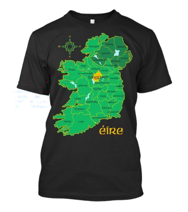 Longford Ireland Map Eire Travel Irish Coun Regions T-Shirt