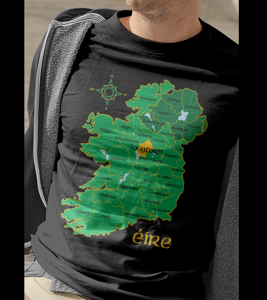 Longford Ireland Map Eire Travel Irish Coun Regions T-Shirt