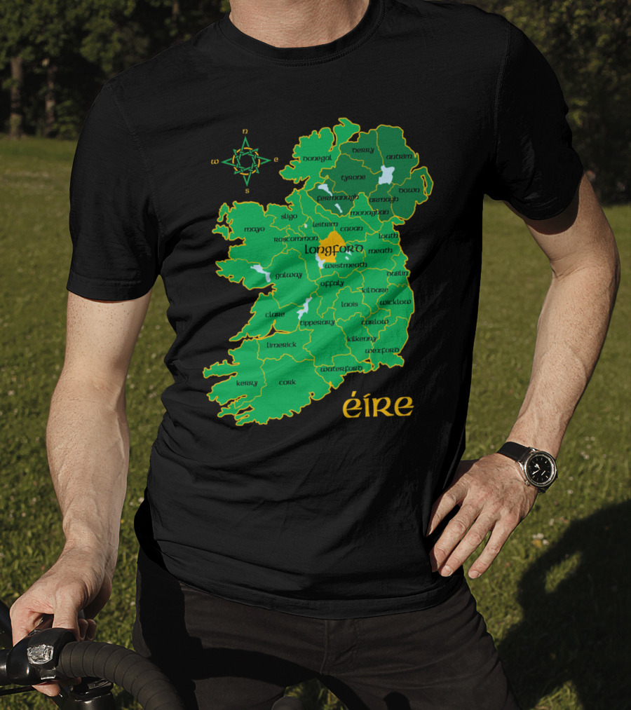 Longford Ireland Map Eire Travel Irish Coun Regions T-Shirt