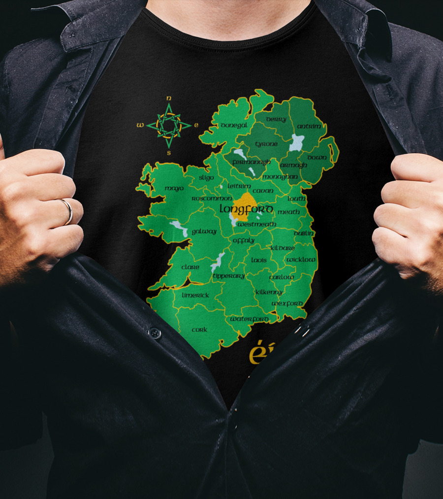 Longford Ireland Map Eire Travel Irish Coun Regions T-Shirt