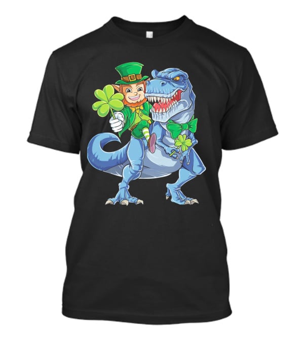 St Patricks Day Leprechaun Riding Dinosaur With Shamrock T-Shirt