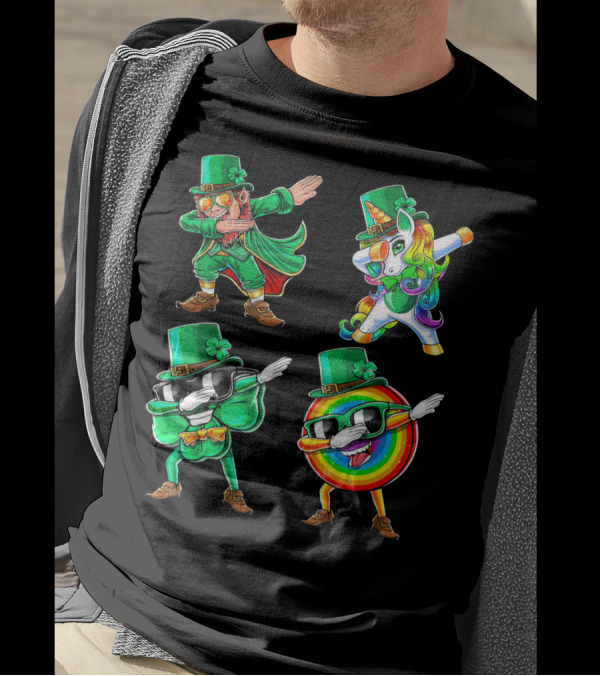 Dabbing Leprechaun Unicorn Rainbow Shamrock St. Patrick's Day Fun T-Shirt