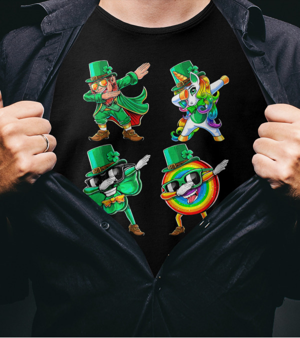 Dabbing Leprechaun Unicorn Rainbow Shamrock St. Patrick's Day Fun T-Shirt