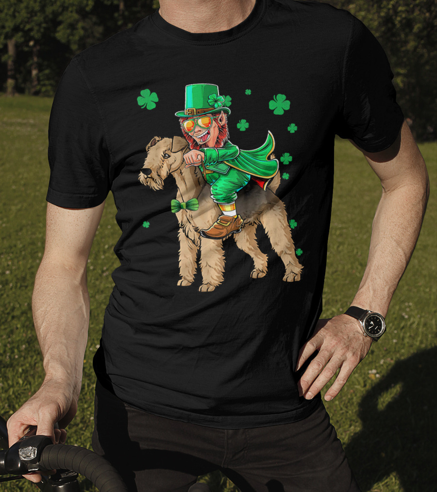 Leprechaun Lakeland Terrier Shamrock Celebration With Green Hat And Bow Tie T-Shirt