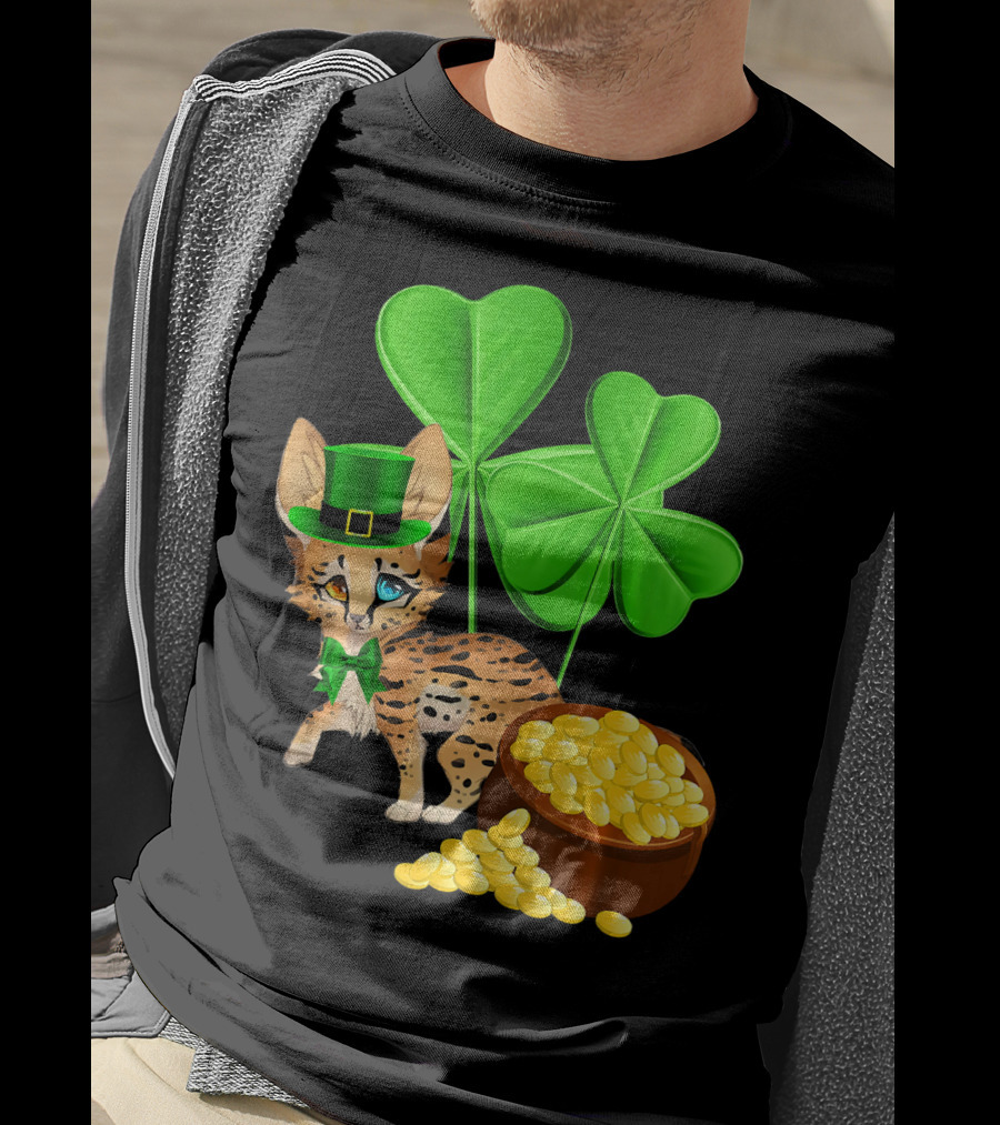 Ocicat St Patricks Day Leprechaun With Shamrocks And Gold Coins T-Shirt
