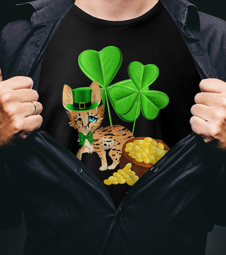 Ocicat St Patricks Day Leprechaun With Shamrocks And Gold Coins T-Shirt