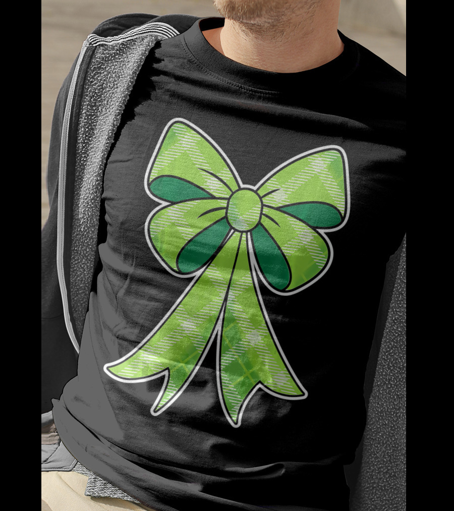 Girls St Patricks Day Green Plaid Bow T-Shirt