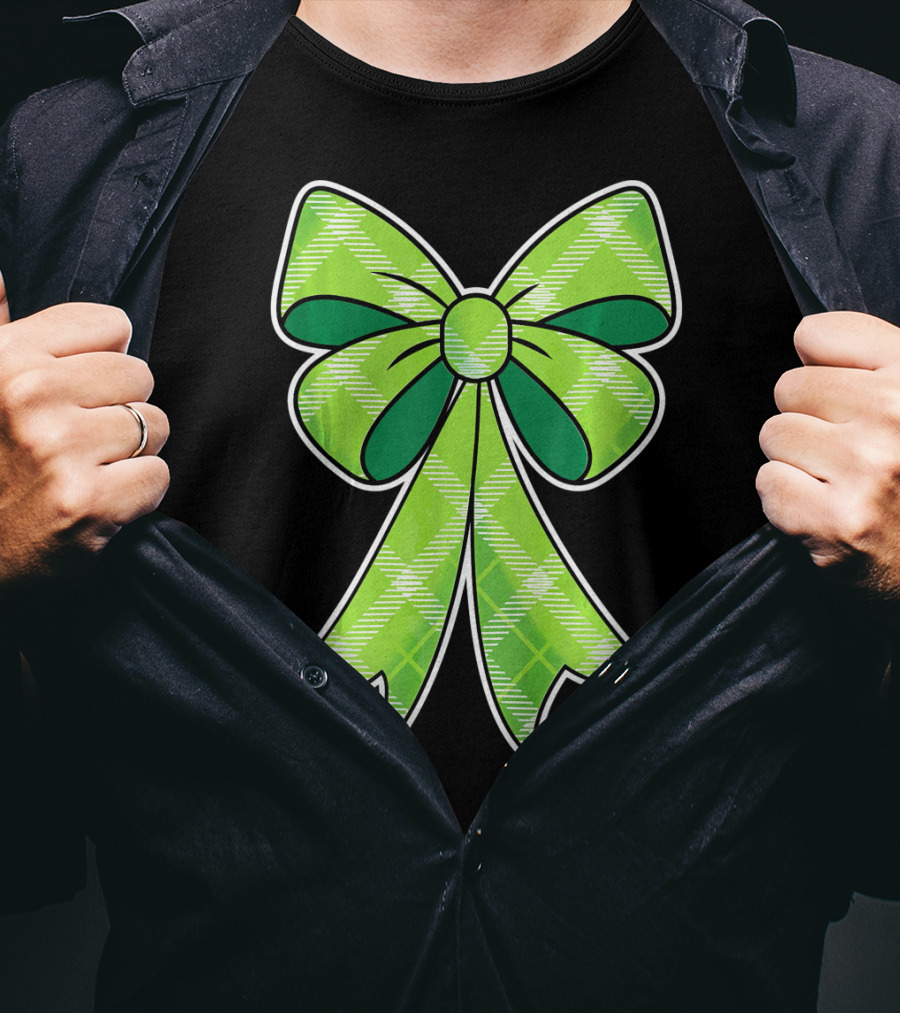 Girls St Patricks Day Green Plaid Bow T-Shirt