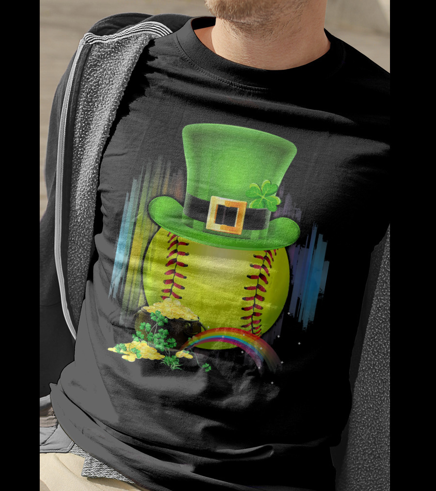 Leprechaun Softball St. Patrick's Day Coin Rainbow T-Shirt