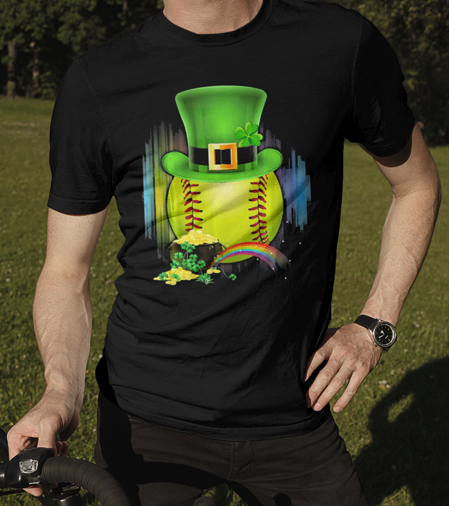 Leprechaun Softball St. Patrick's Day Coin Rainbow T-Shirt