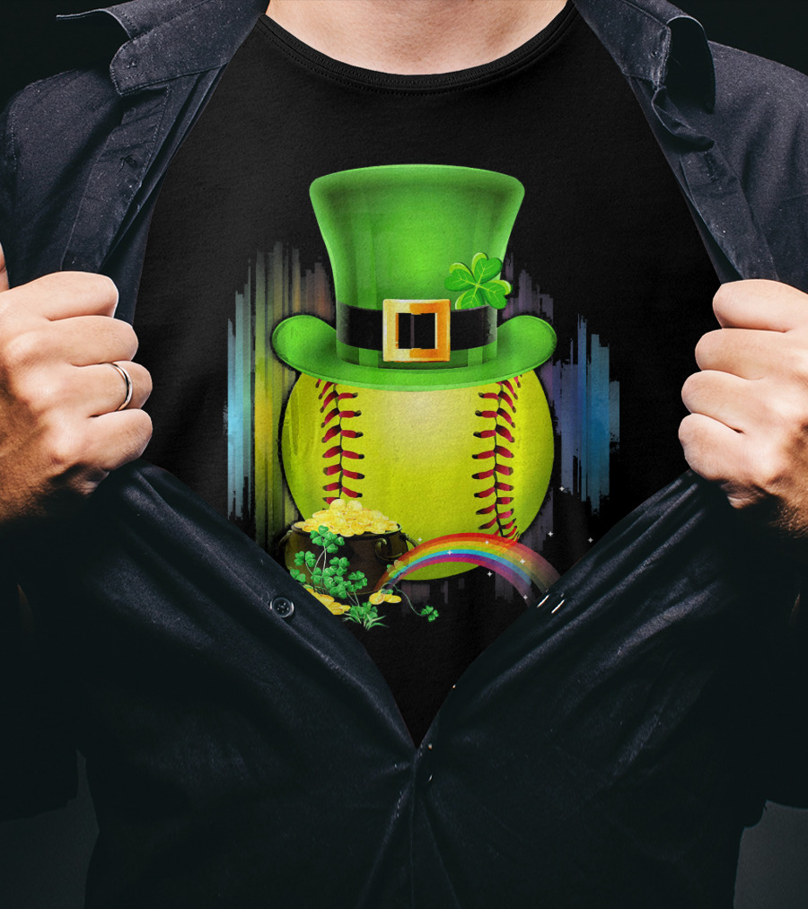 Leprechaun Softball St. Patrick's Day Coin Rainbow T-Shirt