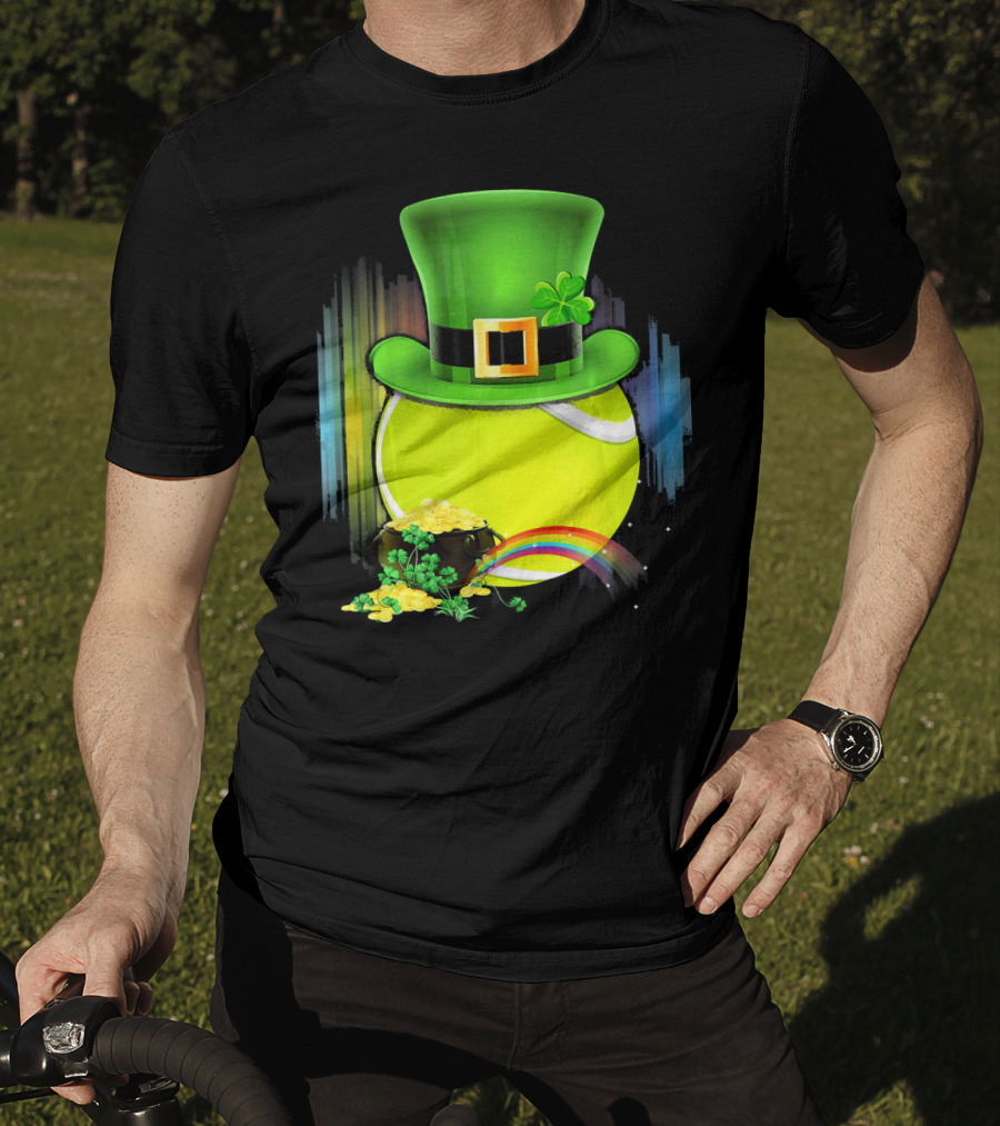 Leprechaun Hat Tennis Ball With Rainbow And Pot Of Gold For Saint Patricks T-Shirt