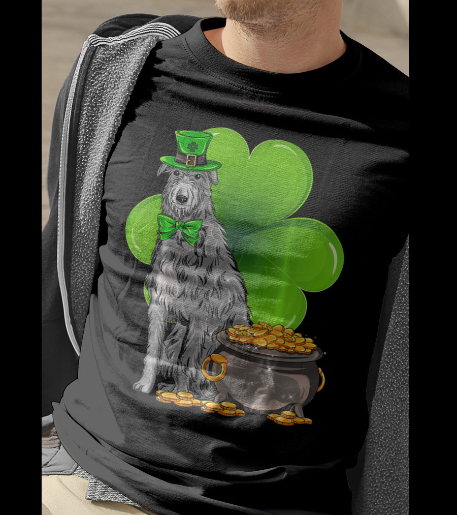 Scottish Deerhound St Patricks Day Leprechaun Hat Pot Of Gold Shamrock T-Shirt