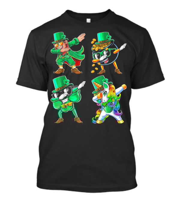 Dabbing Leprechaun Shamrock Unicorn Coin-Throwing Glasses Rabbit T-Shirt