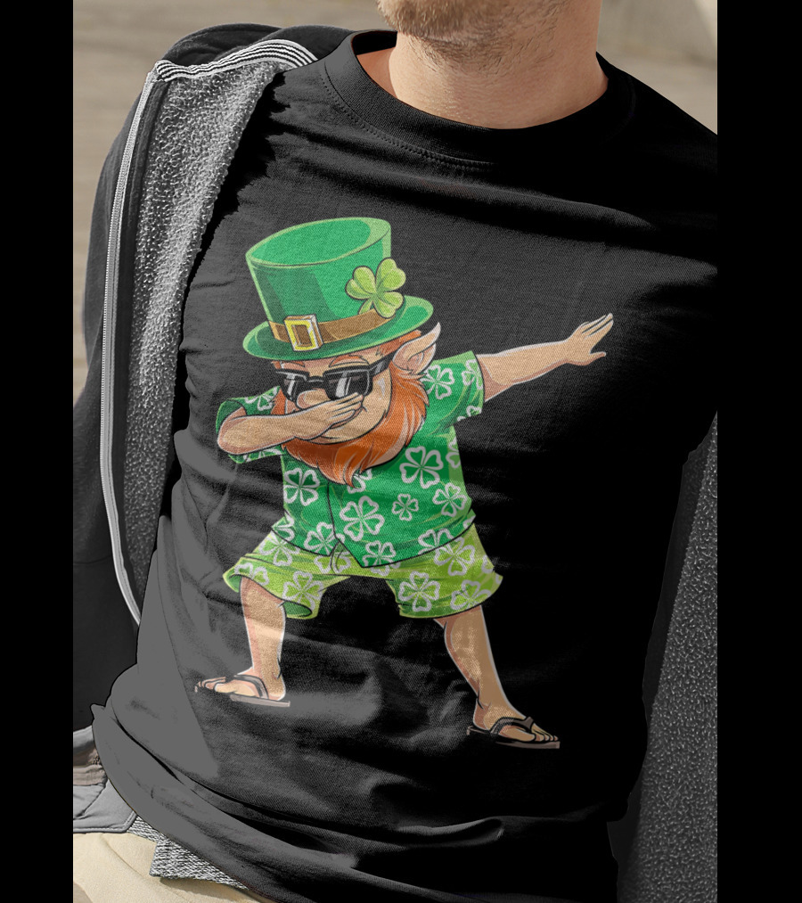 Dabbing Leprechaun In Hawaiian Clover T-Shirt