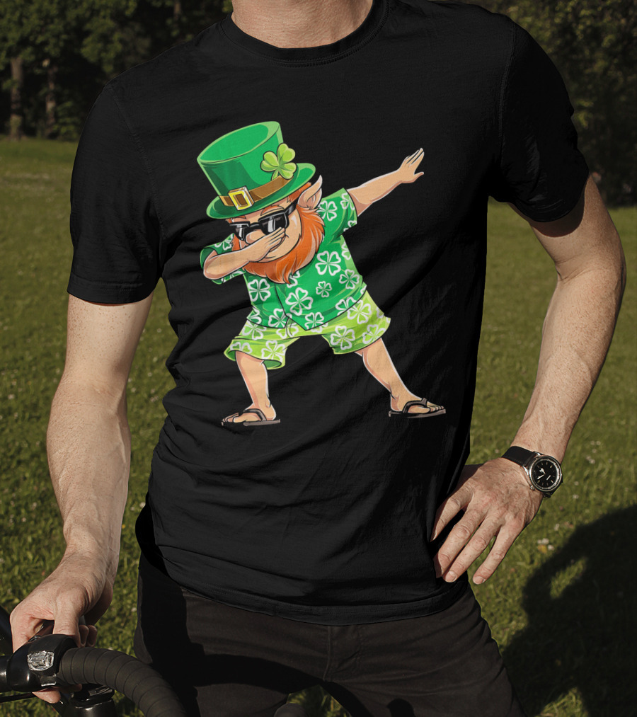 Dabbing Leprechaun In Hawaiian Clover T-Shirt